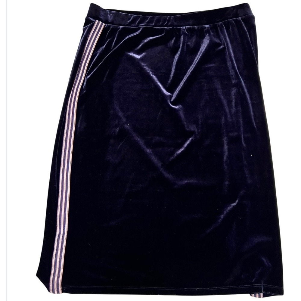 NWT Elie Tahari Velvet Midi Skirt Navy L‎ Side Stripe Office Siren Sporty Chic - Picture 11 of 16